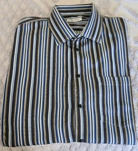 Alan Flusser Shirt Mens XXL Brown Blue Striped Button Down Long Sleeve Cotton - Picture 1 of 7