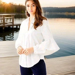 LILLY PULITZER Natalia Resort Cotton Split Long Sleeve Button Shirt Size S White - Bild 1 von 17