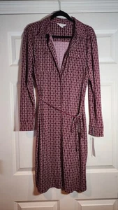 NWT Liz Claiborne Burgundy Geo Button Up Long Sleeve Dress L **HAS SECURITY TAG - Picture 1 of 8