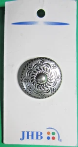 VINTAGE JHB 1 1/8" DECORATIVE SILVER ALUMINUM SHANK NOVELTY CRAFT BUTTON NOC-J3 - Picture 1 of 3