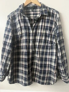 Lauren Ralph Lauren 2X 109% Cotton Plaid Button Up Shirt Blue White Red Roll Tab - Picture 1 of 9