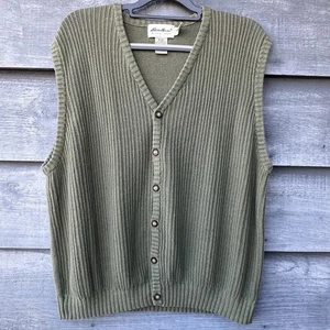 Vtg. Eddie Bauer Cardigan Sweater Vest Mens Size Large Army Green - Picture 1 of 8