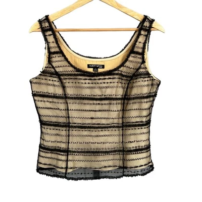Top Albert Nipon Noche Malla Transparente Negro Bordado Talla 8 De Colección Foto 1 de 4