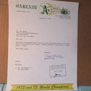 VINTAGE BASEBALL LETTERHEAD 1974 OAKLAND A'S RECALL OF MULTIPLE PLAYERS - Picture 1 of 3