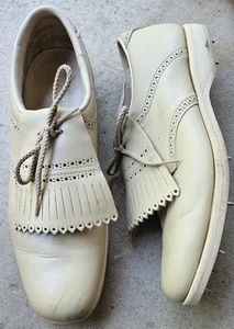 ZAPATOS DE GOLF SOFT WALK beige vintage con flecos KILTIE cuero 12 N hechos en EE. UU. - Imagen 1 de 7