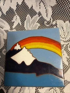 Vintage edilgres  6” Tile Trivet Glazed Terracotta Rainbow Art Scenery ITALY - Picture 1 of 6