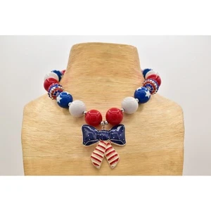 Collar Declaración Bandera Americana Estrella Rojo Blanco Azul Cuentas 4 Julio EE. UU. BinA17 - Imagen 1 de 12