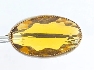 ANTIGUO BROCHE PRENDEDOR VICTORIANO OVALADO VIDRIO ÁMBAR TONO DORADO ~ 1 pulgada Foto 1 de 4
