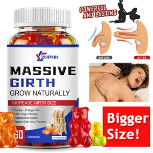 #1 BEST-MALE ENLARGER THICKER LONGER BIGGER GROWTH 4" ENLARGEMENT 60 GUMMIES - Picture 1 of 12