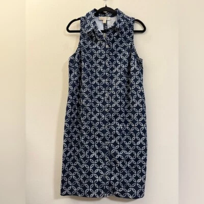 Nuevo con etiquetas Vestido Michael Kors Cuello Floral Medallón Sin Mangas en Azul Marino y Blanco - 10 Foto 1 de 4