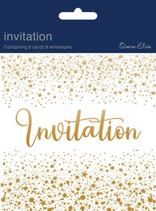 Pack Of 6 Open Party Card Invites & Envelope - Gold Foiled Invitation & Spots - Picture 1 of 2