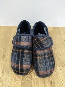 cosyfeet mens Reggie slippers, Navy/Russet Check, Size 8, Pre Owned, Vgc
