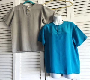 CANELLI & ALBERTO BERTTINI Lot of 2 100% Silk Short Sleeve Blouses, Size S - Picture 1 of 14