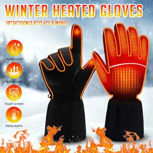 Electric Heated Gloves Rechargeable Battery Hand Warm Windproof Thermal Winter - Picture 1 of 15
