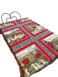 Handmade tablecloth colorful goose farmhouse print 51.5x43” - Picture 1 of 4