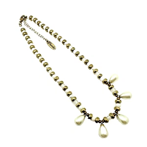 PLUNDER Faux Pearl Teardrop Bib Necklace White & Gold Tone Choker 16" - 18" - Picture 1 of 14
