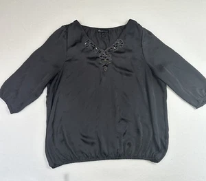 Lane Bryant Beaded Blouse Top Womens 22/24 Gray Silky Bubble Hem Holiday Classic - Picture 1 of 13