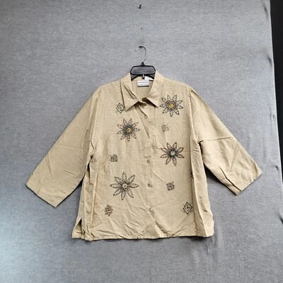 Top de mujer Alfred Dunner 16P beige floral seda cuello abotonado manga larga LEER Foto 1 de 4