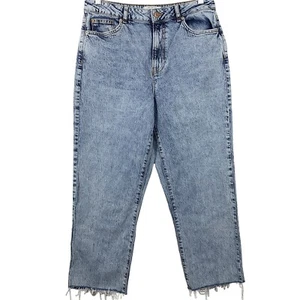 New Look Denim Size 10 Tall Jeans Mom Raw Edge Tapered Leg Stone Washed Denim - Picture 1 of 7