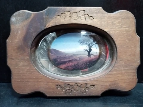 Pine Wood Framed Reflective Art Mirror by The Woodsmen farm fields hills tree Cover
