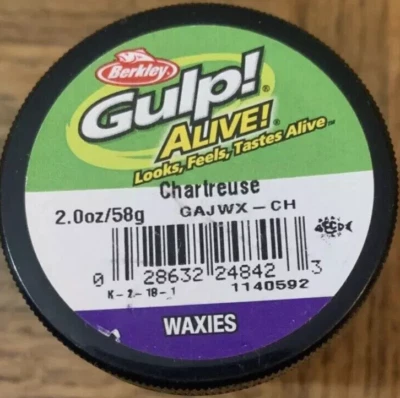 Berkley Gulp Alive Waxies Chartreuse GAJWX-CH 2.0 oz USA Made Ice Fishing