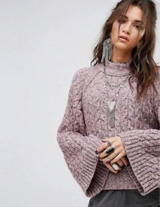 Suéter Pullover Free People Snow Bird Púrpura Malva Manga Ancha Recortado Talla XS - Imagen 1 de 12