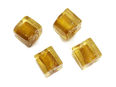 Glasperlen Lampwork Würfel 10 mm Farbe altgold B-WARE Silberfolie 60 Perlen R045 - Bild 1 von 4