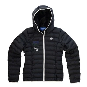 ADIDAS KIDS GIRLS BOYS XS HOODED PUFFER JACKET BLACK WHITE TRIM WINTER PARKA - Picture 1 of 12
