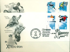 Juego de 2 FDC 1999 - Scott # 3321-24 - Xtreme Sports - PCS Cachet UA - Imagen 1 de 1