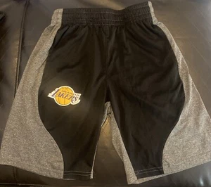 🏀 NBA Lakers Shorts Boys XL Youth Basketball Excellent Condition! Gray & Black - Picture 1 of 4