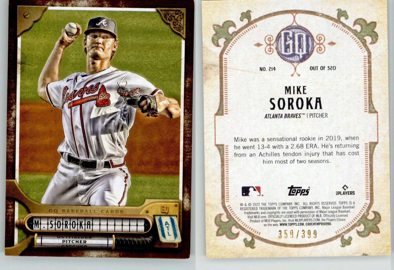 Mike Soroka 2022 Topps Gypsy Queen Burnt Umber #214 /399 Braves