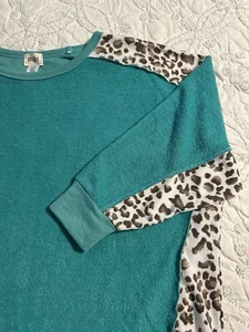 Bibi Leopard & Teal Terry Knit Oversized Sweatshirt Top Small Fits Up To Size 14 - Picture 1 of 14