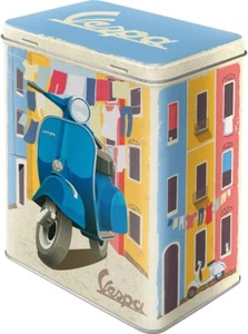 Vintage Style Retro Large Lidded Tin - VESPA Italian Moped Stylish Storage - Picture 1 of 3