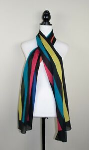 Kushi Multicoloured Striped 100% Cotton Women's Long Scarf BNWT 70" x 18"