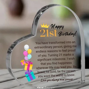 21st Birthday Gifts Acrylic Heart Keepsake for 21 Year Old Birthday Gift Girl - Picture 1 of 5