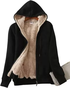 Yeokou Women Casual Full Zip Up Sherpa Lined Hoodie Sweatshirt Jacket Coat - Picture 1 of 28