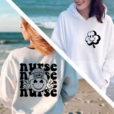 Sudadera Enfermera de la Suerte, Día de San Patricio Cuello Redondo, Regalo de San Patricio para Enfermera Foto 1 de 4