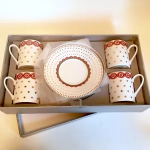 8-teiliges Graces Teegeschirr Espressotasse/Untertasse Geschenkset | Rot Gold Tee Party hübsch Neu im Karton - Bild 1 von 6
