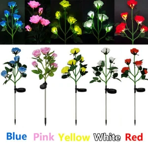 5Heads Rose Flower Solar Powered LED Garden Stake Outdoor Decor Landscape Lights - Picture 1 of 7