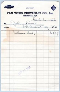 1946 VAN VORIS CHEVROLET CO INC*COBLESKILL NEW YORK*BILLHEAD*RECEIPT - Picture 1 of 2