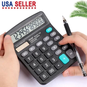 Black 12-Digit Desktop Calculator Solar Battery Big Button Dual power Home NEW - Picture 1 of 12