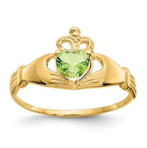 Solid 10k Yellow Gold CZ August Birthstone Claddagh Heart Ring - Ring Size 7.0 - Picture 1 of 7
