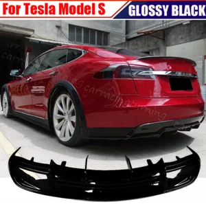 Se adapta a Tesla Modelo S 60D P85 2012-16 NEGRO BRILLANTE parachoques trasero difusor de labios alerón - Imagen 1 de 8