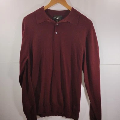 Pronto Uomo Polo Sweater Mens Extra Large Red Fine Merino Wool Shirt Long Sleeve - Image 1 of 4