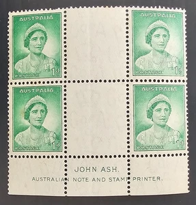 1937 Australia Ash Imp Blk 4x1d grn Queen Elizabeth stamps P13.5x14 MUH Cat $30 - Picture 1 of 2