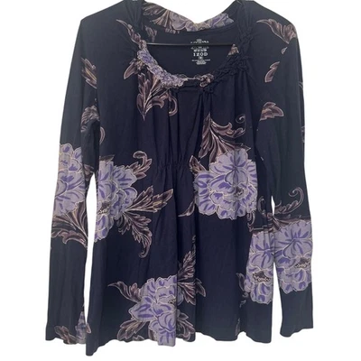 Blusa Top De Colección IZOD Algodón Púrpura Estampado Floral Manga Larga Cuello Acanalado M Y2k Foto 1 de 4