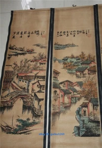 Un conjunto de 4 piezas, pergamino de colección antigua pintura china: agua de Jiangnan 23161 - Imagen 1 de 9