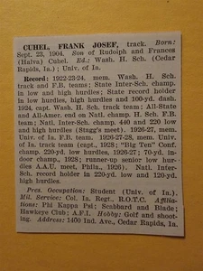 Frank Cuhel Track University of Iowa 1928 All-American Sports Panel - Bild 1 von 1