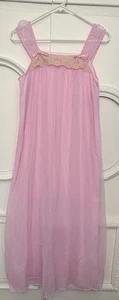 Vintage Nachthemd rosa Nylon Chiffon Lagenlook Spitze Schleifen bodenlang Gr. M Top Form - Bild 1 von 10