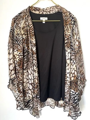 Blusa para mujer Dressbarn marrón con estampado de animales aspecto en capas transparente 18/20 Foto 1 de 4